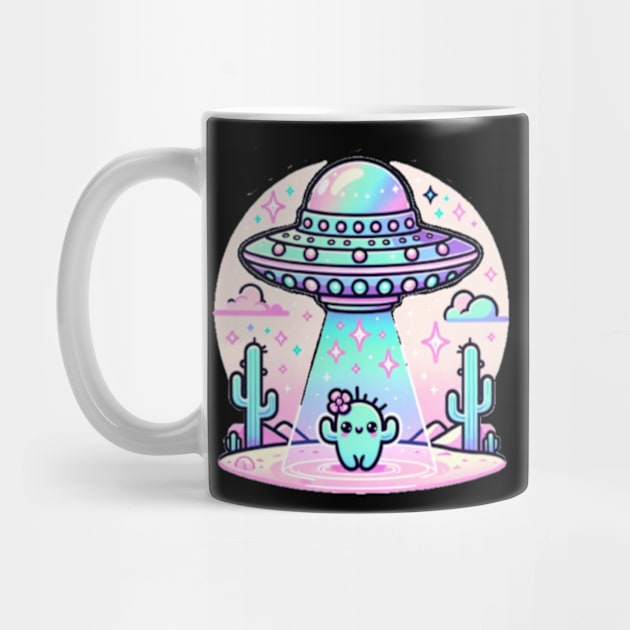 UFO Abducting Cactus Western Pastel Kawaii Cute by Lavender Celeste